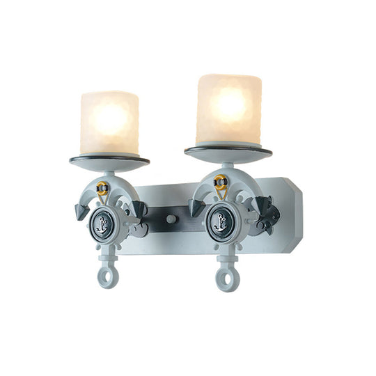 Modern Blue Wall Light With Cylindrical Dimpled Glass Shade - Sleek 1/2-Head Doorway Lighting