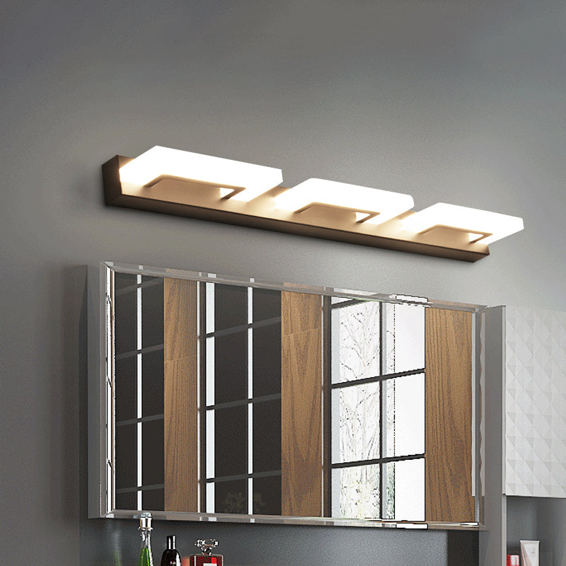 Modern Acrylic Rectangle Vanity Sconce - 2/3 Heads Black Wall Lighting For Bathroom With Warm/White
