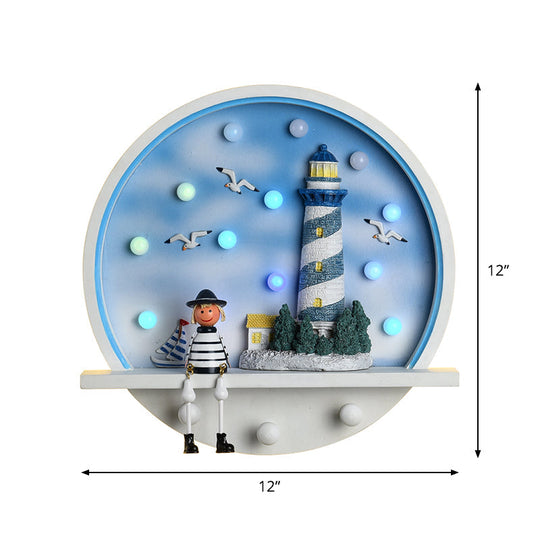 Wooden Cartoon Character Led Blue Wall Sconce Light - Children Style Lighting Idea