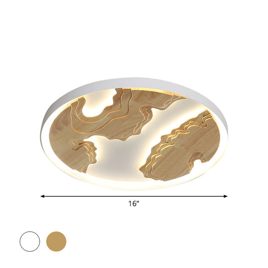 Modern Led Metal Flush Mount Ceiling Light With Wood Design - 16’/19.5’/23.5’ White/Gold