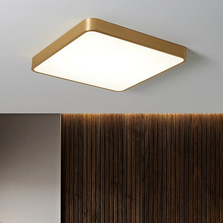 Modern Led Brass Ceiling Light Fixture For Bedroom - Square/Round Metallic Flush Mount