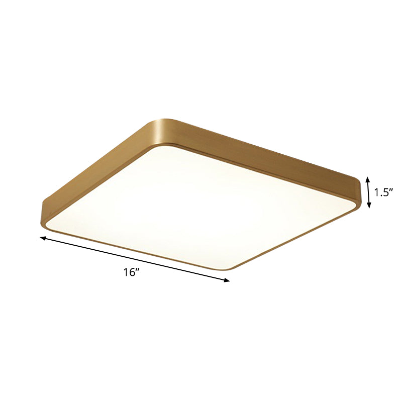 Modern Led Brass Ceiling Light Fixture For Bedroom - Square/Round Metallic Flush Mount