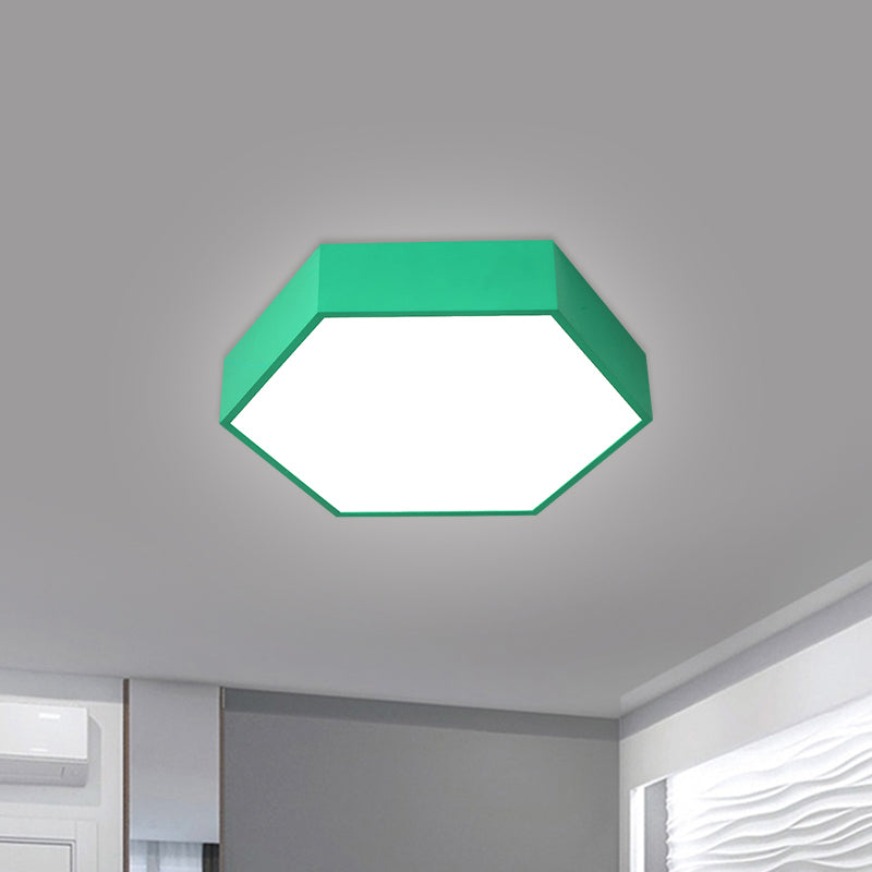 Children’s Hexagon Led Flush Ceiling Light In Macaroon Acrylic: Red/Yellow/Green Mount Lighting