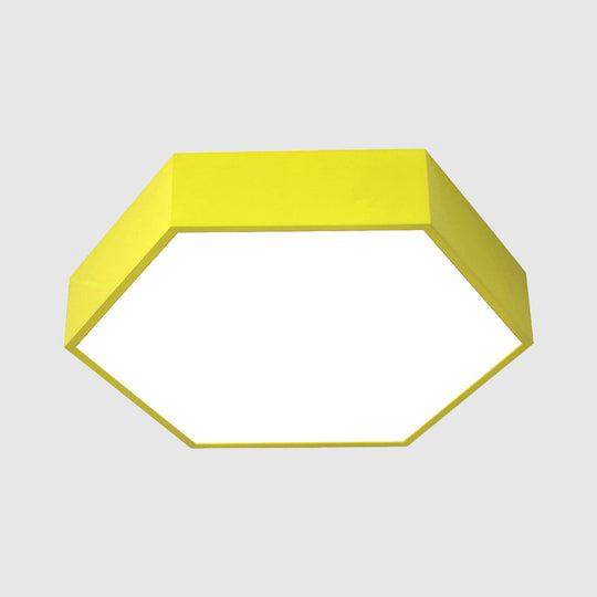 Children’s Hexagon Led Flush Ceiling Light In Macaroon Acrylic: Red/Yellow/Green Mount Lighting