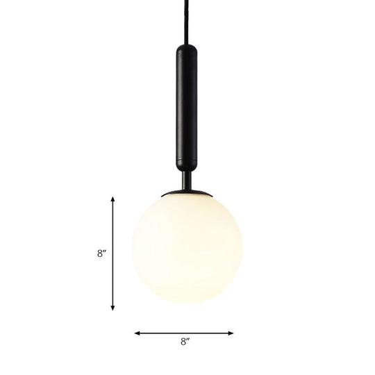 Modernist Spherical White Glass Pendant Light - 1 6/8/10 Wide Black/Gold Hanging Fixture