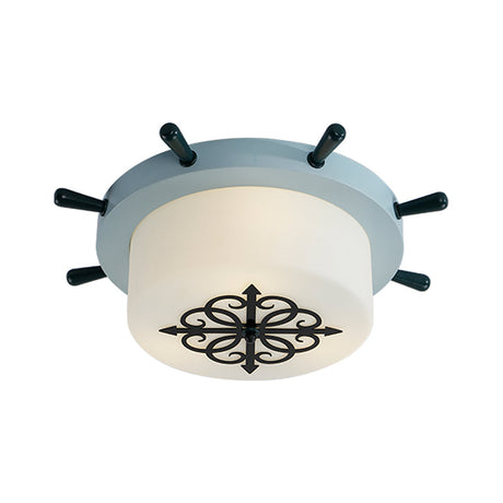 Drum Parlor Flush Mount Light - Modern Led Ceiling Fixture With Unique Rudder Design In Brown/Blue