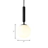 Modernist Spherical White Glass Pendant Light - 1 6/8/10 Wide Black/Gold Hanging Fixture
