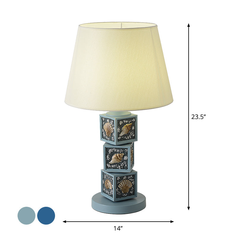 Riley - Resin Stacked Cube Desk Lighting Mediterranean 1 Bulb Light/Sky Blue Night Lamp With Barrel