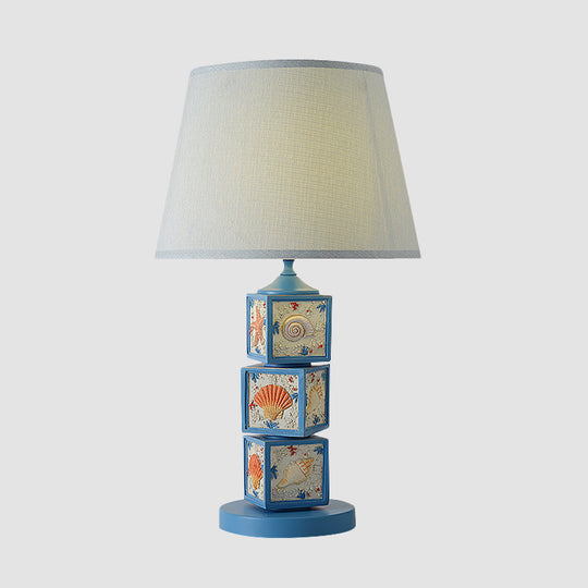 Riley - Resin Stacked Cube Desk Lighting Mediterranean 1 Bulb Light/Sky Blue Night Lamp With Barrel