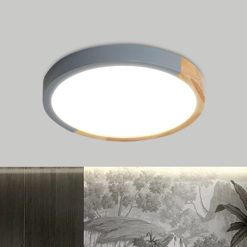 Modernist Metal Led Flush Mount Light In Beige - Circular Close To Ceiling Lighting 12/15/19 Wide