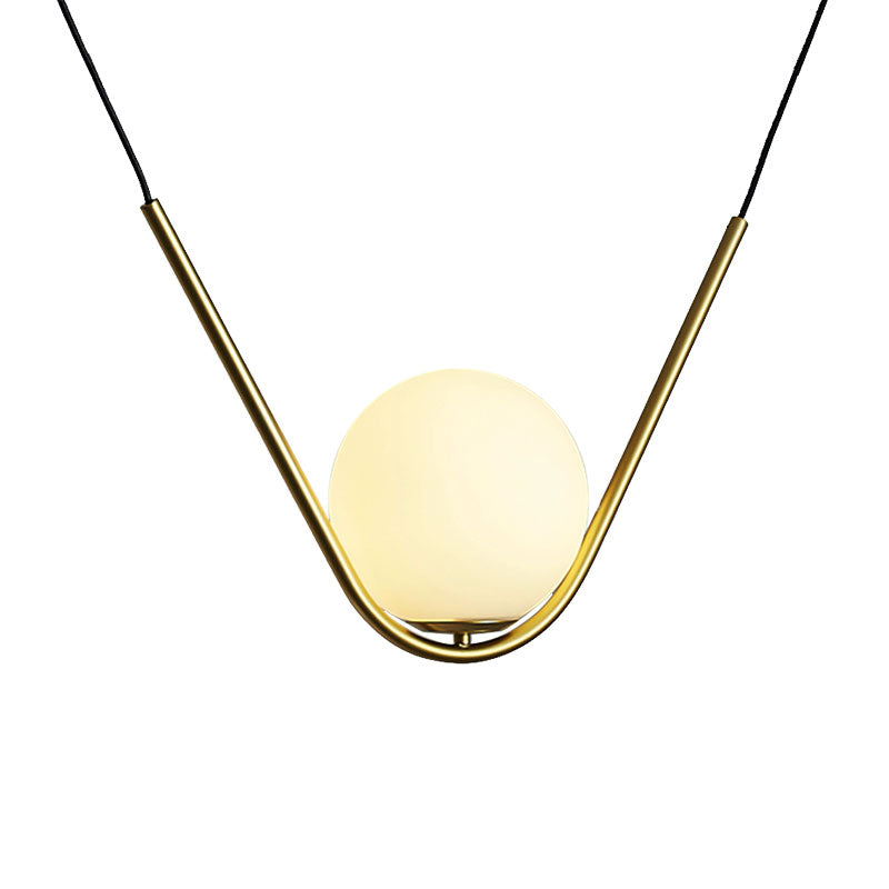 Modern Gold Glass Pendant Light With Led V-Shaped Rod For Dining Room