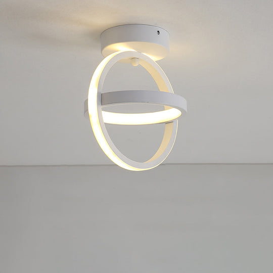 Modern Crossed Circle Led Ceiling Lamp In Warm/White Light - Metal Flush Mount Fixture
