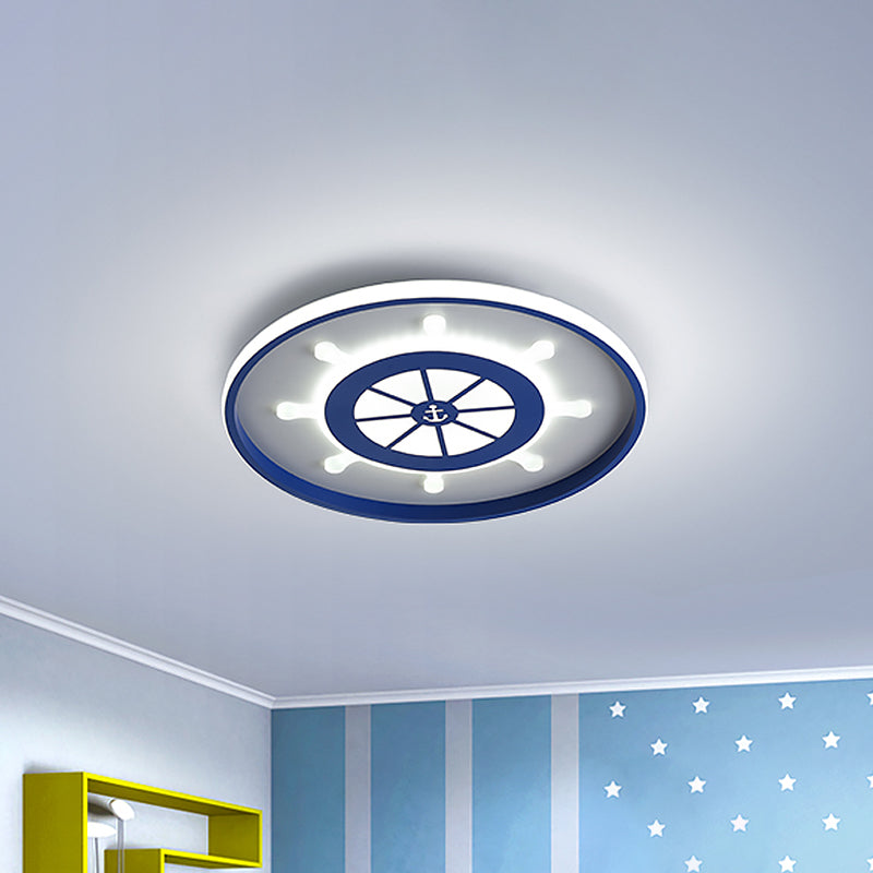Kids Rudder Flush Mount Lamp In Blue With Led Lighting - 18’/23.5’ Width Metallic Finish