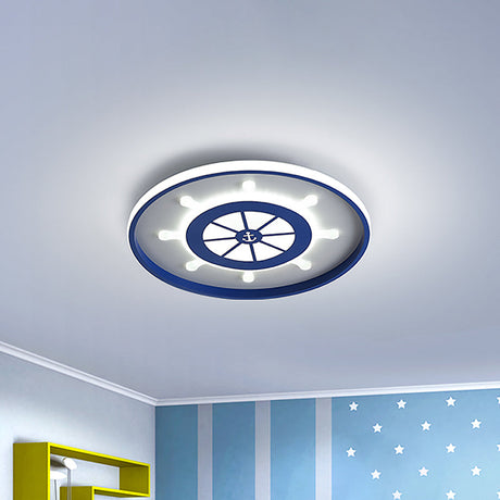 Kids Rudder Flush Mount Lamp In Blue With Led Lighting - 18’/23.5’ Width Metallic Finish