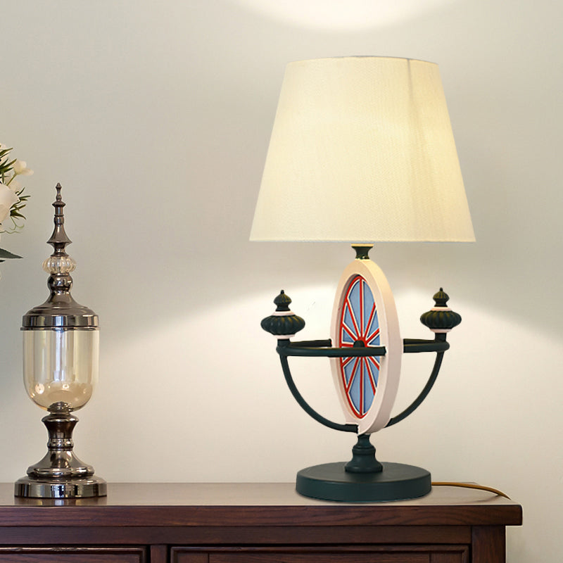 Alessia - Modern Black/Blue Barrel Nightstand Light Nordic Style 1 Head Fabric Desk Lamp With