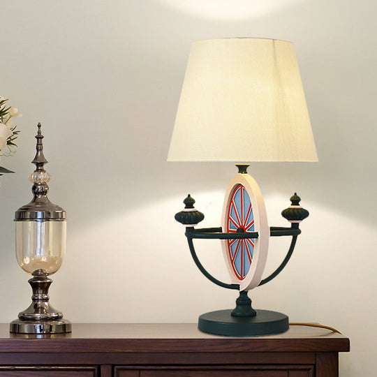 Alessia - Modern Black/Blue Barrel Nightstand Light Nordic Style 1 Head Fabric Desk Lamp With