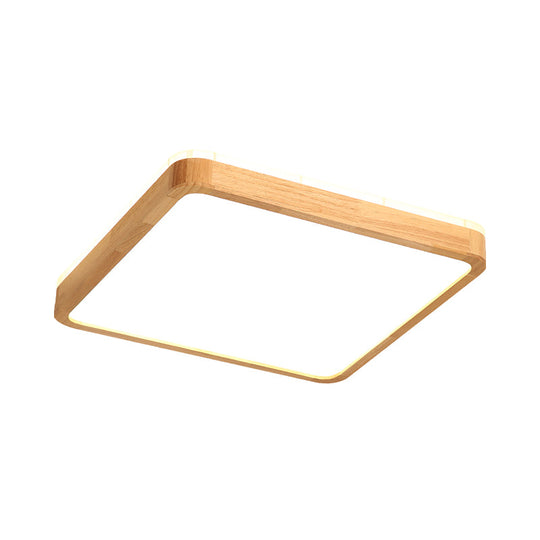 Minimalist Wood Ceiling Lamp Led Flushmount Lighting In Beige Square/Oblong Shape