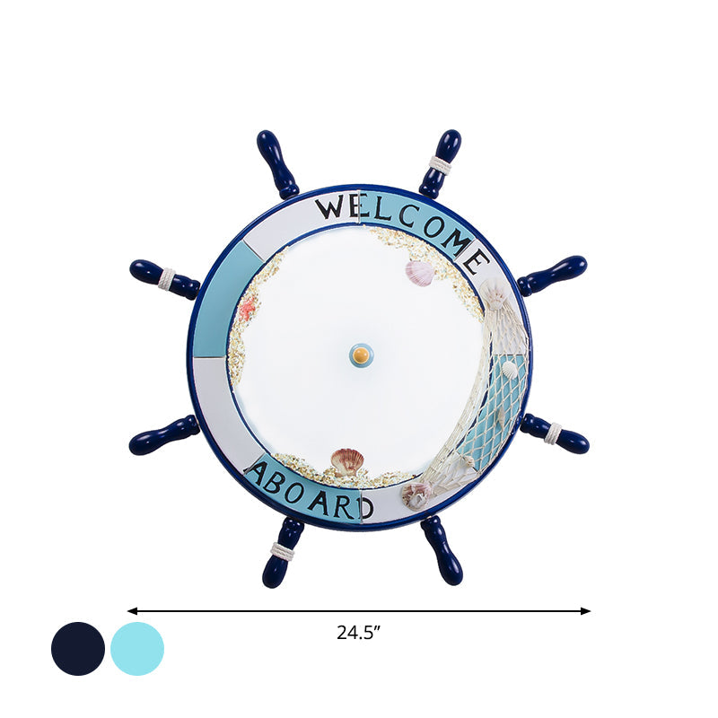 Nordic Led Ceiling Light With Frosted Glass Dome & Rudder Design - Light/Dark Blue Flush Mount