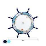 Nordic Led Ceiling Light With Frosted Glass Dome & Rudder Design - Light/Dark Blue Flush Mount