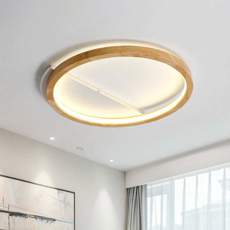 Contemporary Led Wood Ring Flush Mount Ceiling Light In Beige - 13/17/21 Width / 13