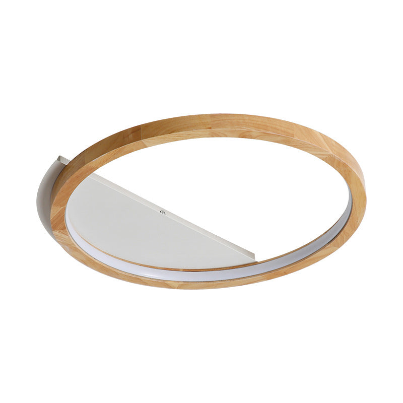 Contemporary Led Wood Ring Flush Mount Ceiling Light In Beige - 13’/17’/21’ Width
