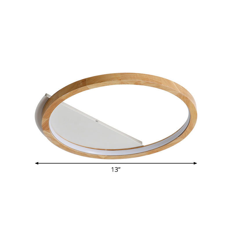 Contemporary Led Wood Ring Flush Mount Ceiling Light In Beige - 13’/17’/21’ Width