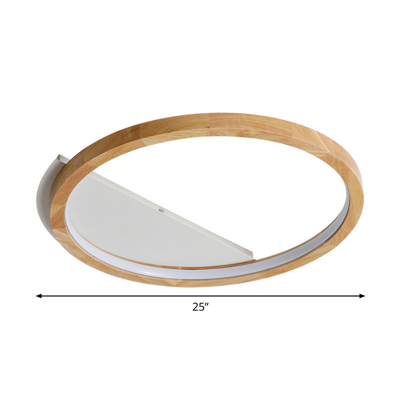 Contemporary Led Wood Ring Flush Mount Ceiling Light In Beige - 13/17/21 Width