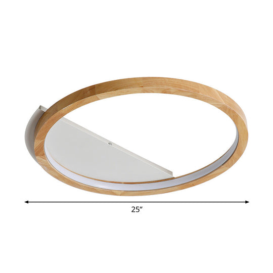 Contemporary Led Wood Ring Flush Mount Ceiling Light In Beige - 13/17/21 Width