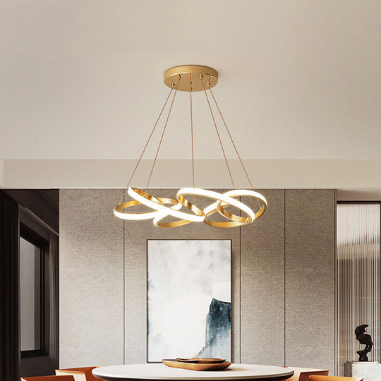 Modern Metal Led Dining Pendant Lamp - Twisted Round Ceiling Chandelier In Gold Warm/White Lighting