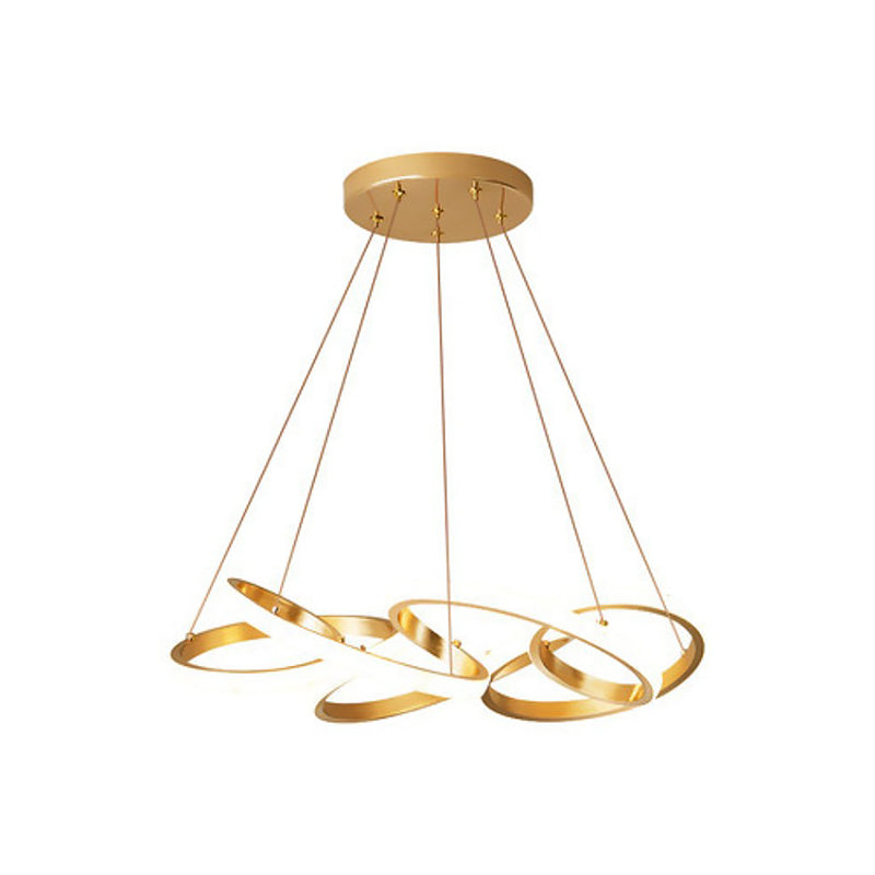 Modern Metal Led Dining Pendant Lamp - Twisted Round Ceiling Chandelier In Gold Warm/White Lighting