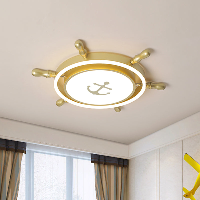 Blue/Gold Rudder Led Flush Ceiling Light In Warm/White For Children’s Room - Mediterranean