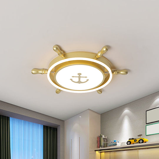 Blue/Gold Rudder Led Flush Ceiling Light In Warm/White For Children’s Room - Mediterranean