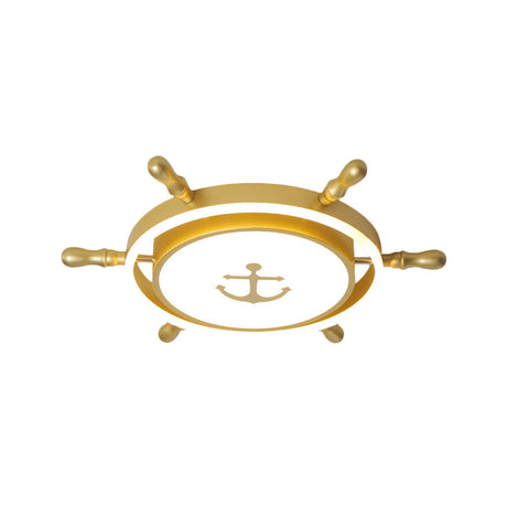 Blue/Gold Rudder Led Flush Ceiling Light In Warm/White For Children’s Room - Mediterranean