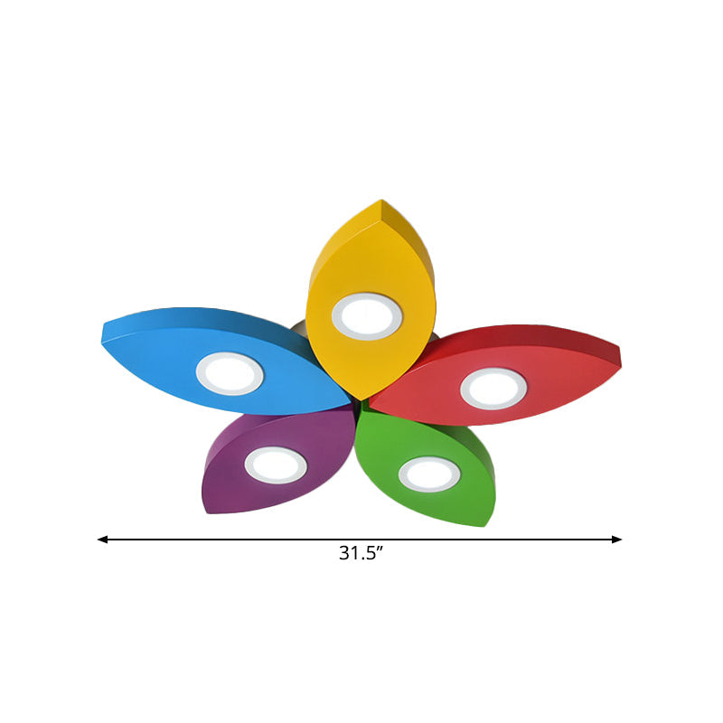 Yellow Floral Cartoon Led Flush Lamp With Metallic Finish - Ceiling Lighting Fixture For Playing