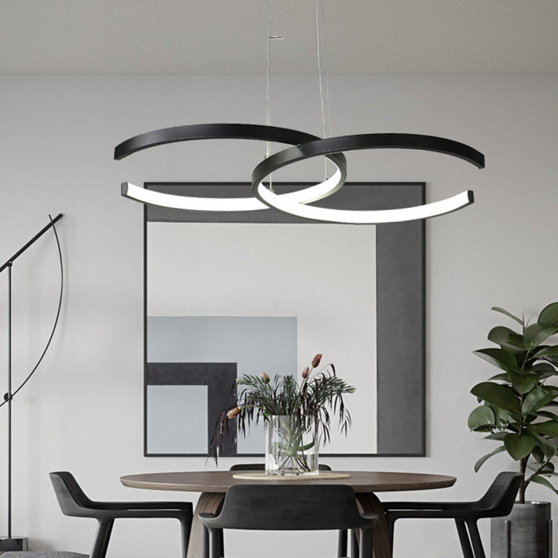 Modern Black/White 2 C-Frame Led Chandelier Pendant With Warm/White Down Lighting