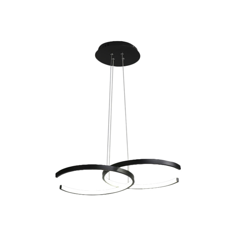 Modern Black/White 2 C-Frame Led Chandelier Pendant With Warm/White Down Lighting