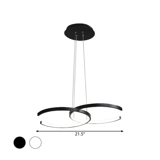 Modern Black/White 2 C-Frame Led Chandelier Pendant With Warm/White Down Lighting