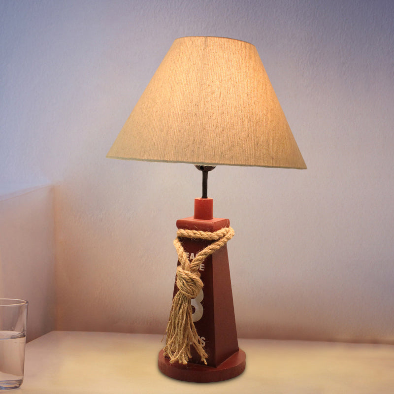 Trapezoid Base Kids Night Light - Resin Table Lamp With Red/White Shade Red
