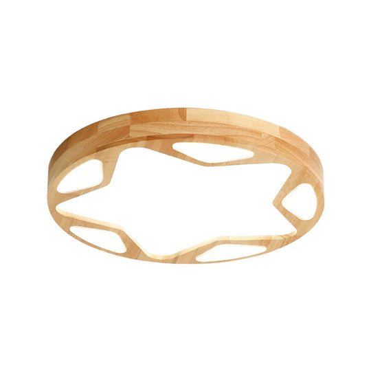 16/19.5 Minimalist Wood Led Ceiling Light With Star Design In Warm/White/Natural - Beige Flush Lamp