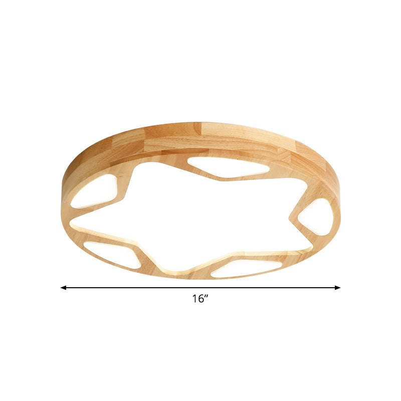 16’/19.5’ Minimalist Wood Led Ceiling Light With Star Design In Warm/White/Natural - Beige