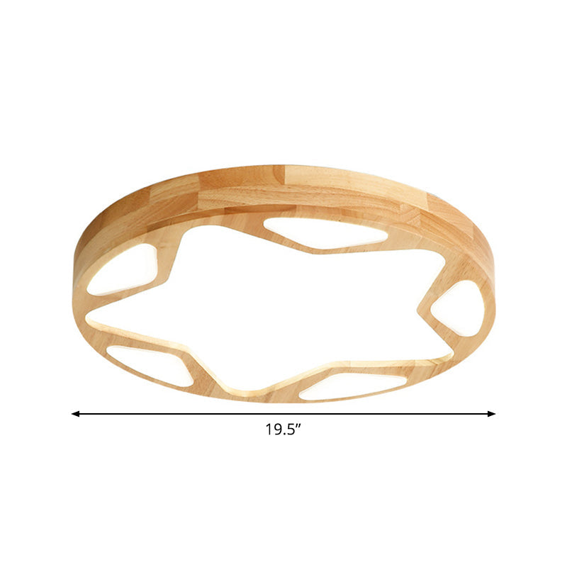 16’/19.5’ Minimalist Wood Led Ceiling Light With Star Design In Warm/White/Natural - Beige