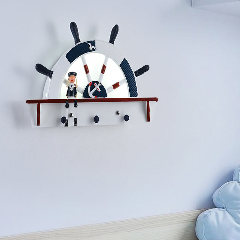 Blue Sailor Mediterranean Led Wall Sconce With Wood Rudder Flush Mount