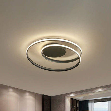 18’/23.5’ W Modernist Metal Ceiling Flush Led Mount Lamp Black With Warm/White Light