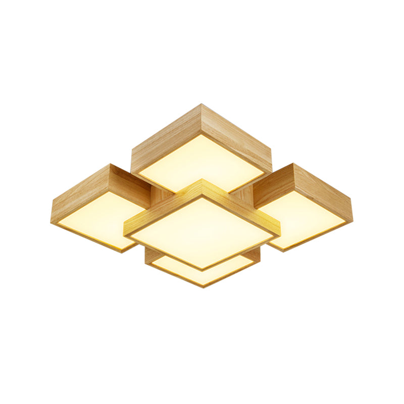 Modernist Beige Flush Mount 26’/31.5’ Led Wood Ceiling Light Fixture