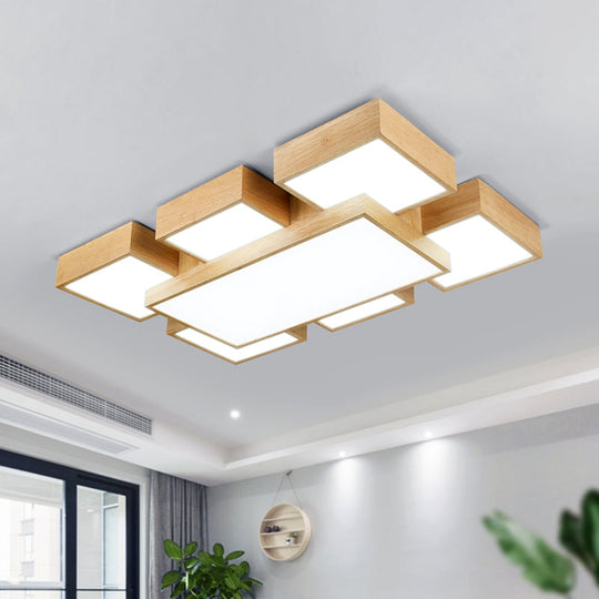 Modernist Beige Flush Mount 26’/31.5’ Led Wood Ceiling Light Fixture