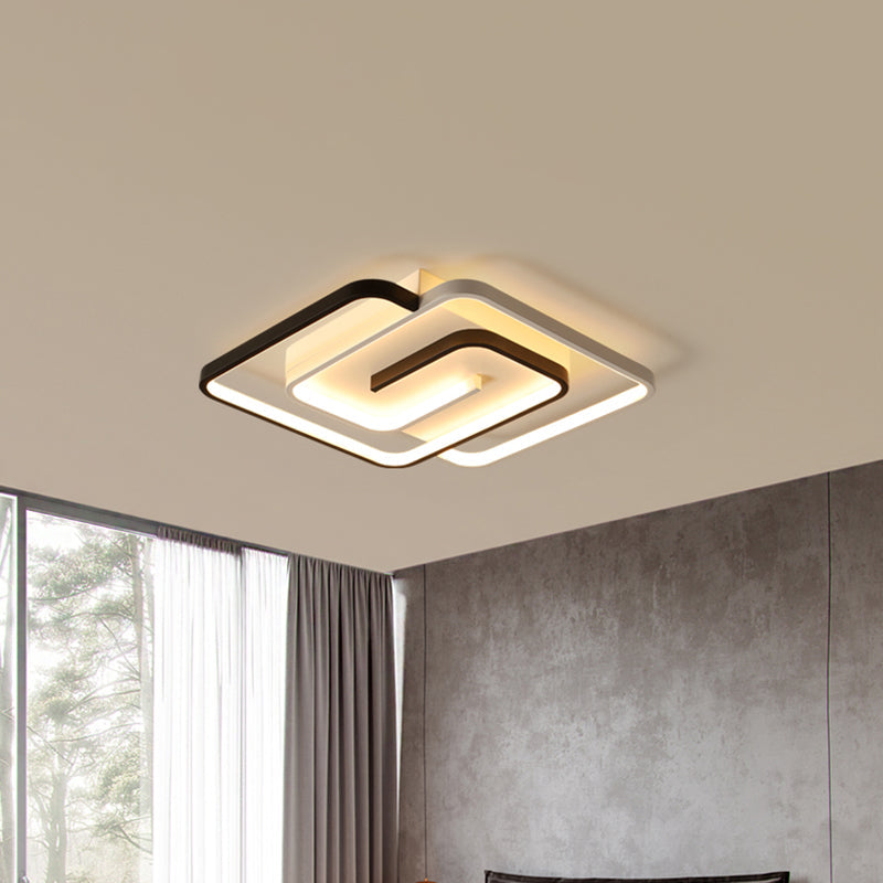 White Square Bedroom Flush Mount Light: Led Acrylic Simplicity Ceiling Fixture 18’/21.5’ Width