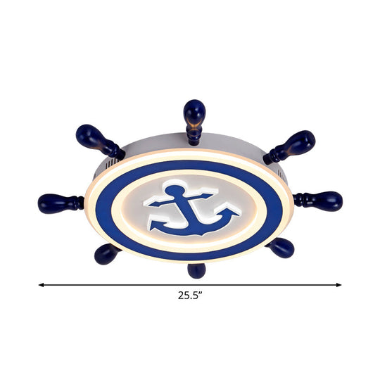 Rudder Metallic Ceiling Lamp - 21.5’/25.5’ Wide Led Blue Flush Mount Children Style Light Fixture