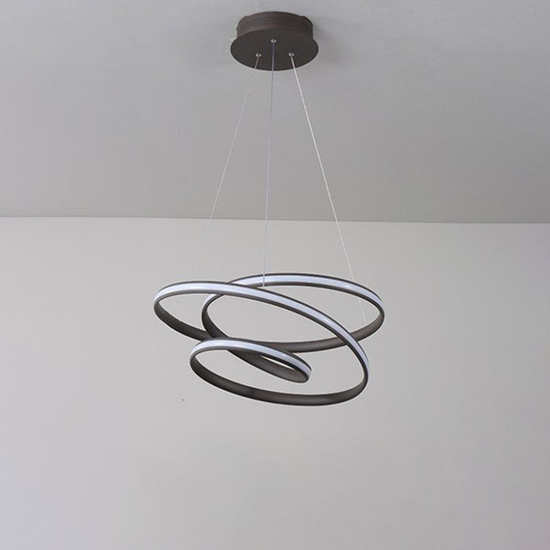 Twisted Circle Suspension Pendant Led Chandelier In Coffee With Warm/White Light For Bedroom
