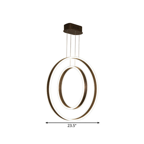 Minimalist Led Dual Hoop Pendant Light With Warm/White Down Lighting - Dark Coffee Aluminum