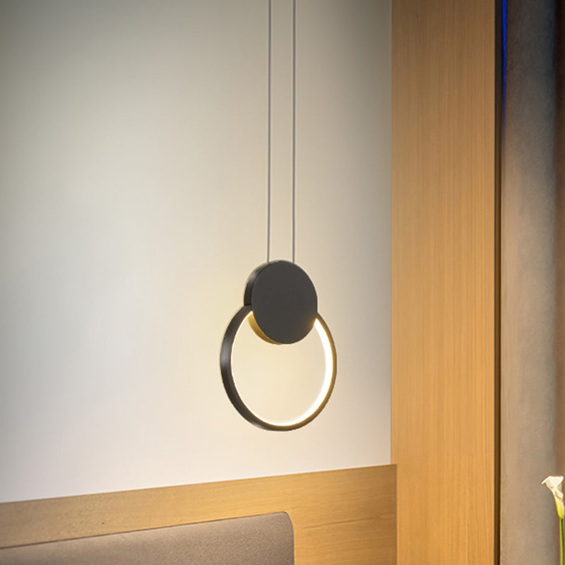 Led Mini Pendant Annular Lamp Kit In Black/White With Metal Shade And Warm/White Light Black / White